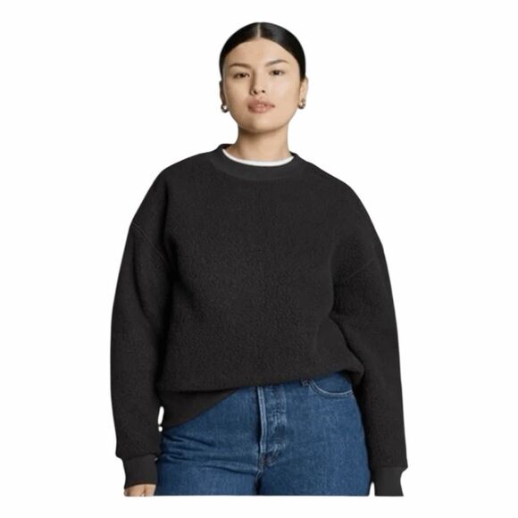 Everlane The ReNew Fleece Oversized Crewneck Sweatshirt Black Fleece Knit XS - Picture 2 of 9
